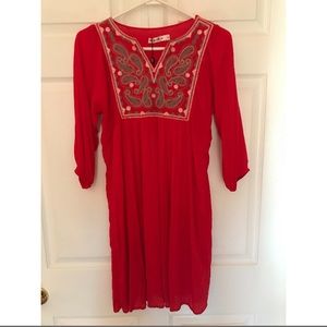 New red embroidered dress